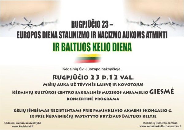 Rugpjūčio 23-oji – Europos diena stalinizmo ir nacizmo aukoms atminti bei Baltijos kelio diena 
