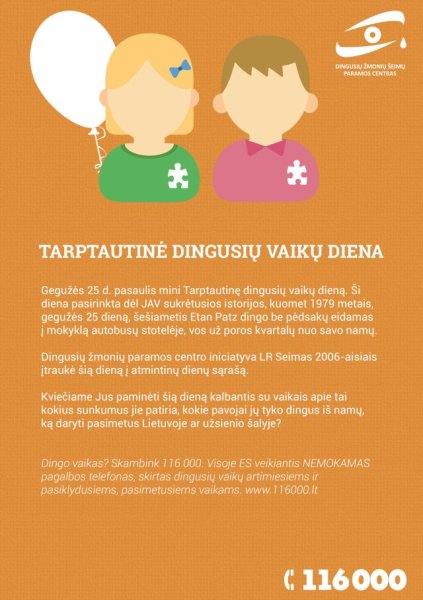 Gegužės 25-ąją minima Tarptautinė dingusių vaikų diena