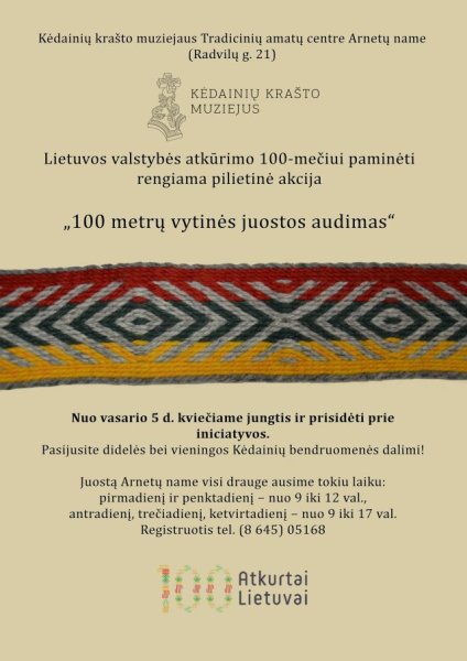 Lietuvos valstybės atkūrimo 100-mečiui paminėti − pilietinė akcija „100 metrų vytinės juostos...