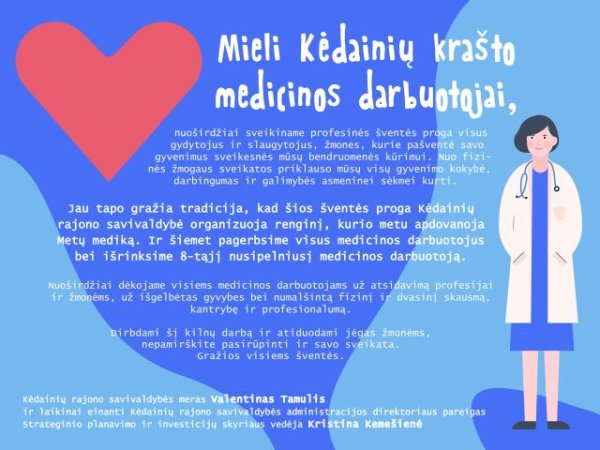 Sveikinimas artėjančios Medicinos darbuotojų dienos proga