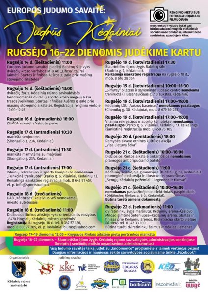 Europos judumo savaitės metu kviečiame išjudinti visus Kėdainius