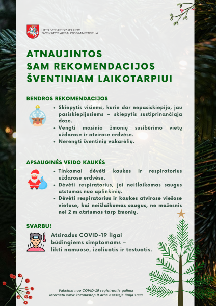 Sveikatos apsaugos ministerija teikia atnaujintas rekomendacijas šventiniam laikotarpiui