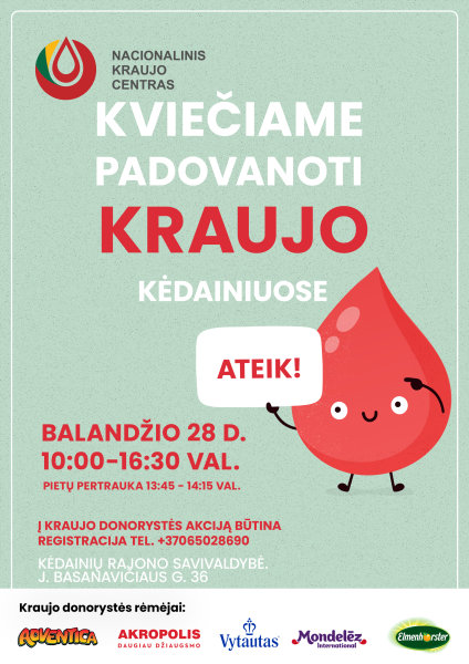 Nacionalinis kraujo centras kviečia kėdainiečius dalyvauti kraujo donorystės akcijoje