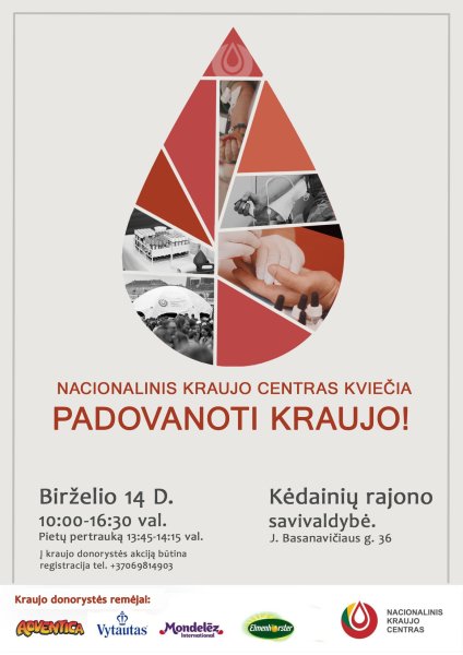 Nacionalinis kraujo centras kviečia kėdainiečius dalyvauti kraujo donorystės akcijoje