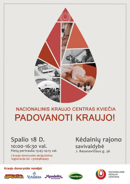 Nacionalinis kraujo centras kviečia kėdainiečius dalyvauti kraujo donorystės akcijoje