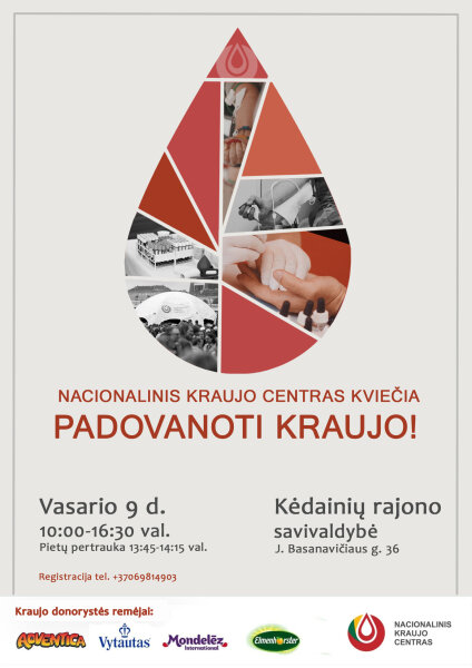 Nacionalinis kraujo centras kviečia kėdainiečius dalyvauti kraujo donorystės akcijoje