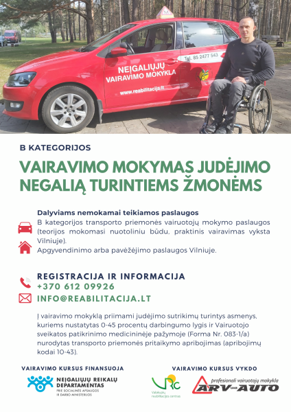 Nemokami vairavimo kursai judėjimo negalią turintiems asmenims