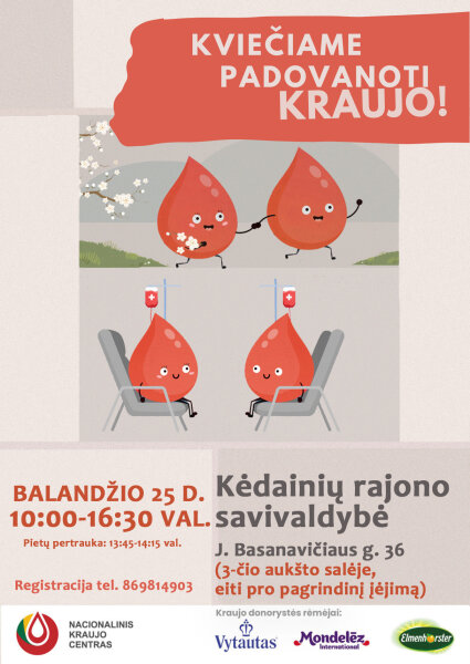 Nacionalinis kraujo centras kviečia kėdainiečius dalyvauti kraujo donorystės akcijoje