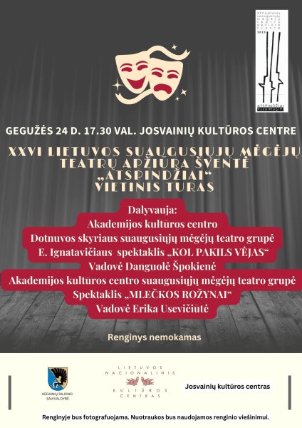 Josvainiuose vyks Lietuvos suaugusiųjų mėgėjų teatrų apžiūros šventės „Atspindžiai“ vietinis turas