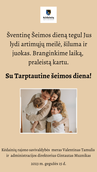 Sveikinimas Tarptautinės šeimos dienos proga