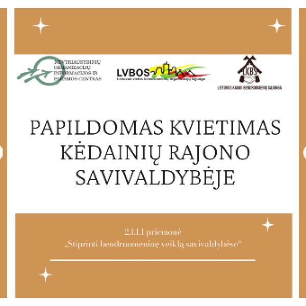 Papildomas kvietimas teikti bendruomeninės veiklos stiprinimo projektų paraiškas pagal priemonę...
