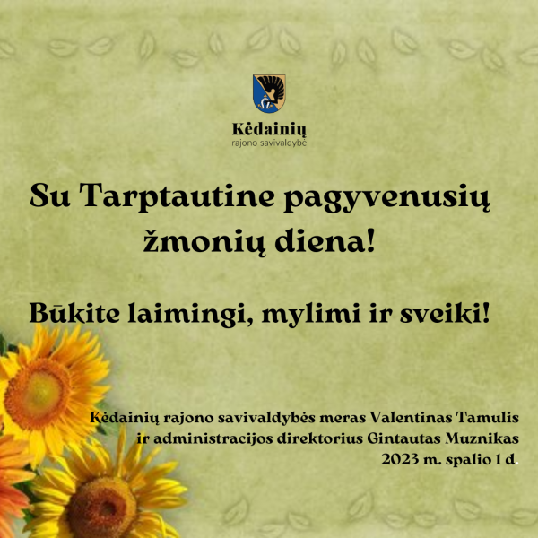 Sveikinimas su Tarptautine pagyvenusių žmonių diena