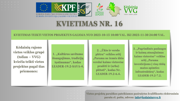 Kėdainių rajono vietos veiklos grupė kviečia teikti vietos projektus