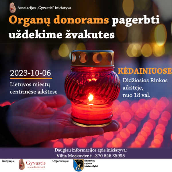 „Gyvastis“: žvakučių uždegimo iniciatyva kviečia padėkoti organų donorams