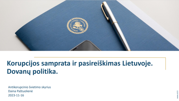 Nuotolinis seminaras "Korupcijos samprata ir pasireiškimas Lietuvoje. Dovanų politika."