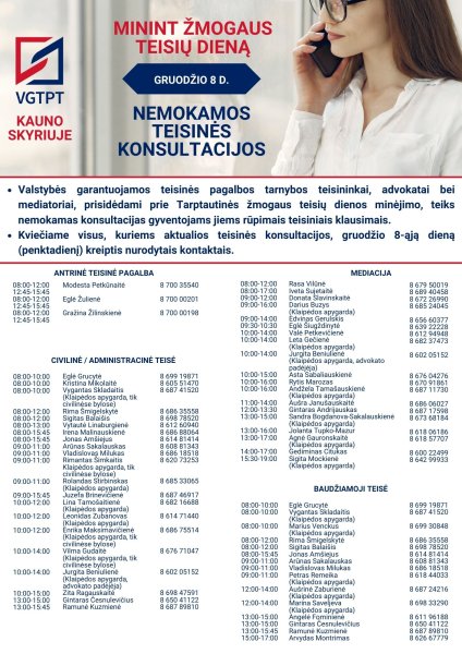Bus teikiamos nemokamos teisinės pagalbos konsultacijos