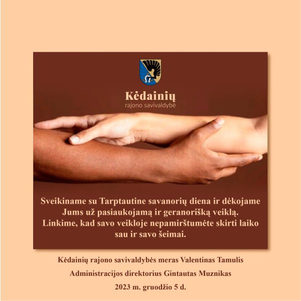 Sveikinimas Tarptautinės savanorių dienos proga