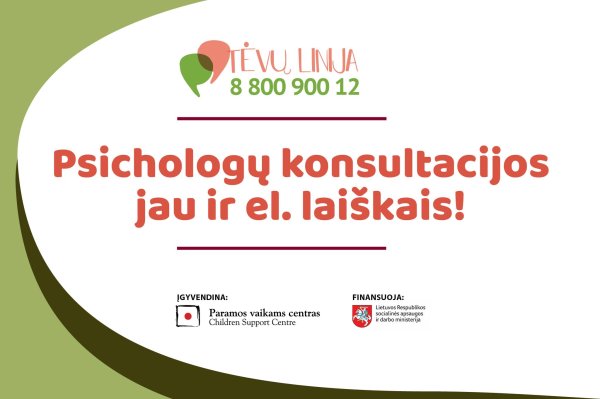 „Tėvų linijoje“ psichologų konsultacijos jau ir el. laiškais