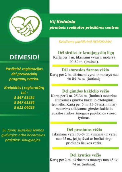 VšĮ Kėdainių PSPC informacija apie prevencines programas 