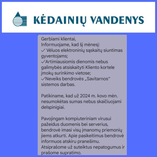 UAB ,,Kėdainių vandenys" informacija