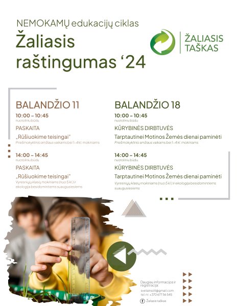 Kvietimas prisijungti prie NEMOKAMŲ nuotolinių edukacijų ciklo „Žaliasis raštingumas“