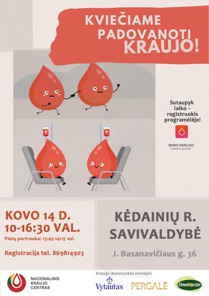 Nacionalinis kraujo centras kviečia padovanoti kraujo.