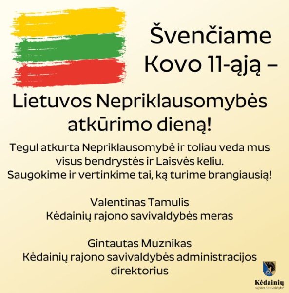 Sveikinimas Lietuvos nepriklausomybės atkūrimo dienos proga