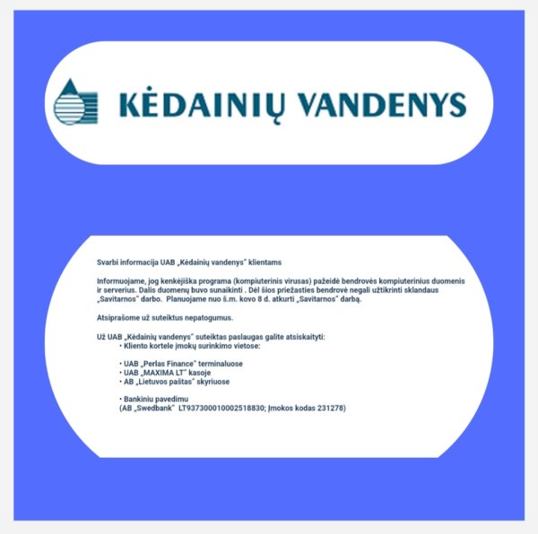 Svarbi informacija UAB ,,Kėdainių vandenys" klientams