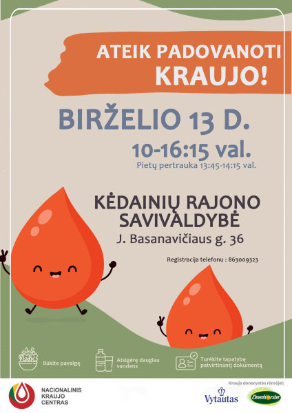 Nacionalinis kraujo centras kviečia padovanoti kraujo