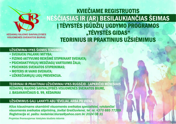 Kvietimas registruotis į tėvystės įgūdžių ugdymo programos ,,Tėvystės gidas" teorinius ir...