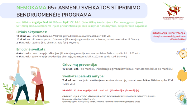 Nemokama 65+ asmenų sveikatos stiprinimo bendruomenėje programa
