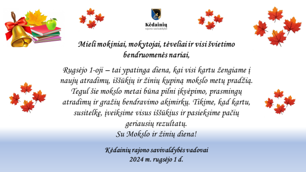 Sveikinimas Mokslo ir žinių dienos proga