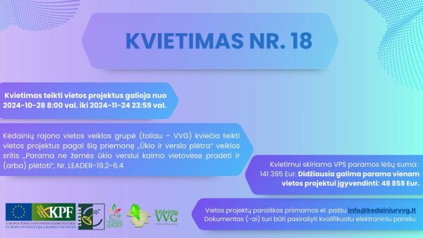 Kvietimas teikti vietos projektus Nr. 18