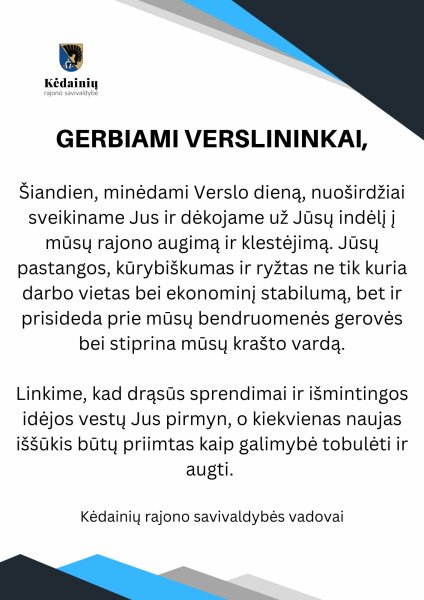 Sveikinimas Verslo dienos proga