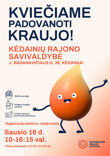 Nacionalinis kraujo centras Kėdainiuose surengs kraujo donorystės akciją