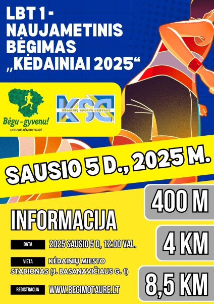 Vyks tradicinis naujametis bėgimas „Kėdainiai 2025“ ir Lietuvos bėgimo taurės I etapas