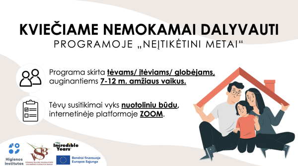 Kviečiame registruotis į nemokamą programą tėvams „Neįtikėtini metai“