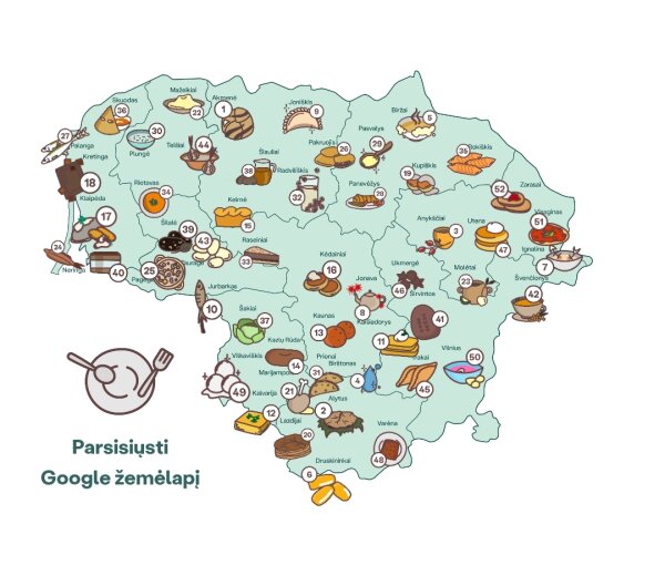 Sudarytas patiekalų, kurie yra tapę savotiškais miestų simboliais, žemėlapis: kokiu patiekalu...