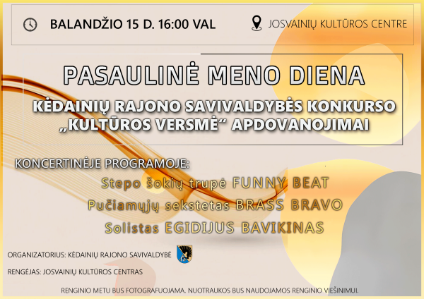 Pasaulinę meno dieną bus apdovanoti konkurso „Kultūros versmė“ laureatai