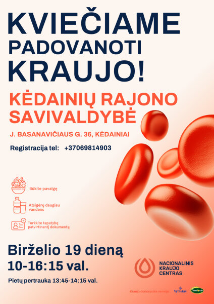 Nacionalinis kraujo centras surengs kraujo donorystės akciją