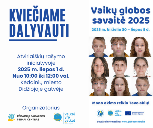 Tęsiasi Vaikų globos savaitės renginiai: šiandien atvirlaiškiai bus rašomi Kėdainių miesto...