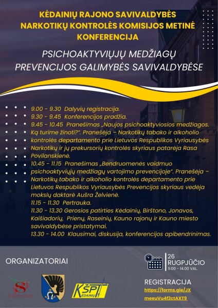 Kviečiame į Kėdainių rajono savivaldybės narkotikų kontrolės komisijos metinę konferenciją
