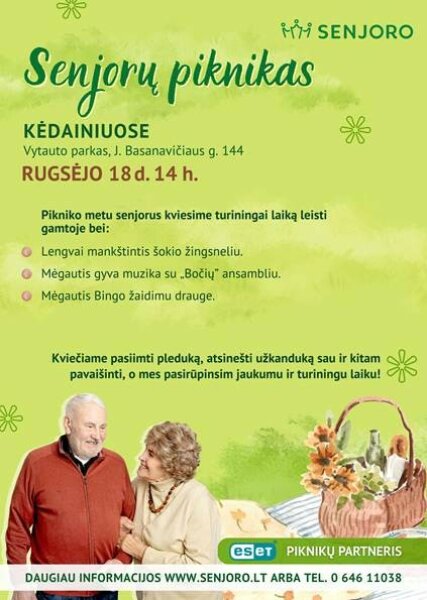 Kviečiame senjorus į jaukų pikniką Vytauto parke!