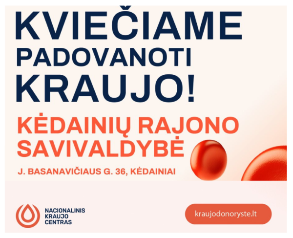 Lapkričio 20 d. kviečiame dalyvauti kraujo donorystės akcijoje!