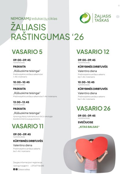 Kviečia prisijungti prie NEMOKAMŲ nuotolinių edukacijų ciklo „Žaliasis raštingumas“