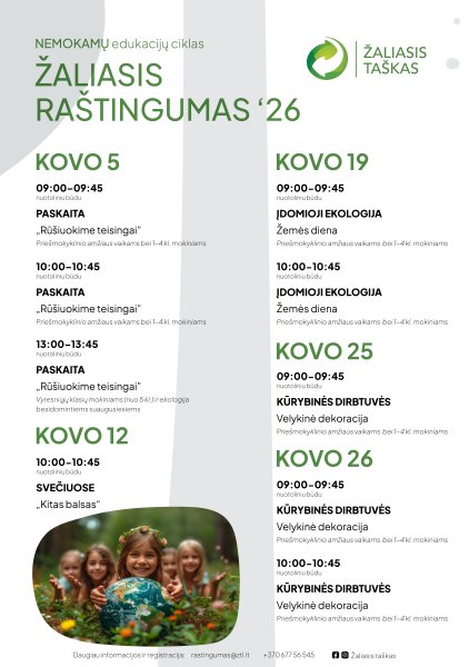 Kviečia prisijungti prie nemokamų nuotolinių edukacijų ciklo „Žaliasis raštingumas“