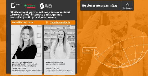 Projektas „Nė vienas nėra pamirštas“ kviečia registruotis į nuotolinę paskaitą apie vaistinės...