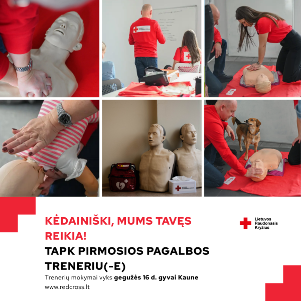 Lietuvos Raudonasis Kryžius kviečia prisijungti prie PIRMOSIOS PAGALBOS trenerių savanorių gretų!