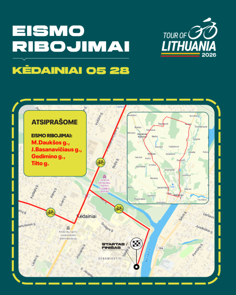 Gegužės 28 d. Kėdainiuose – laikini eismo ribojimai dėl dviračių lenktynių