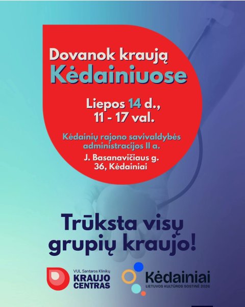 Šiuo metu trūksta visų kraujo grupių kraujo, todėl kviečiame atvykti ir padovanoti tai, kas gali...